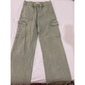 Vibrant MIU Womens Sage Green Wide Leg Cargo Pants High Waisted Size 11 W29